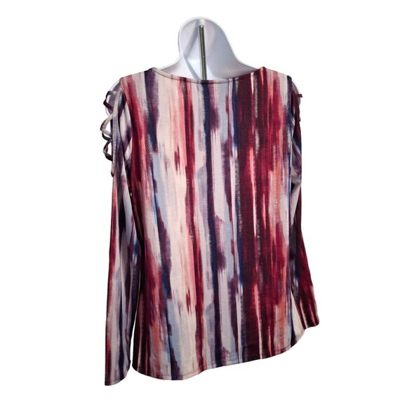 Jennifer Lopez Blouse M Tie Dye Long Sleeve V-Neck Slit Shoulder Boho Chic Retro - Picture 3 of 8